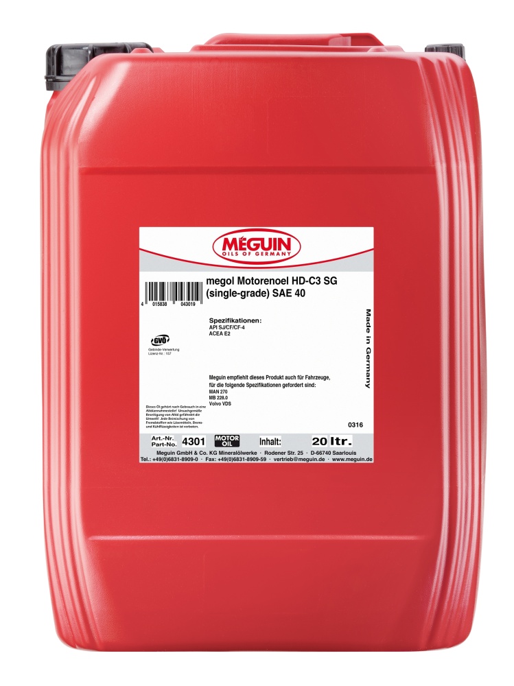 Минеральное моторное масло Megol Motorenoel HD-C3 SG 40