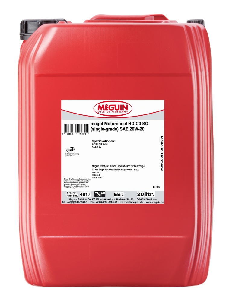 Минеральное моторное масло Megol Motorenoel HD-C3 20W-20